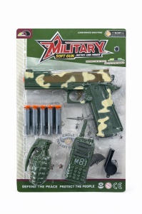 Pistol jucarie tip militar verde 19 cm, soft gun cu accesorii si gloante cu ventuze - Img 2