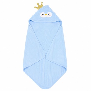Prosop cu Glugă pentru Copii și Bebeluși Albastru – Model Pinguin, Moale și Absorbant