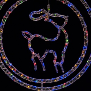 Ren luminos decoratiune Craciun, LED multicolor, cerc dublu, exterior, 34x33cm - Img 2