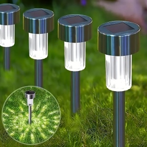 Set 10 Lămpi Solare LED pentru Grădină, Metal și Plastic, Lumină rece, Argintii - Img 3
