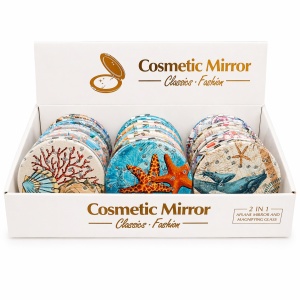 Set 12 oglinzi cosmetice 7 cm , elemente marine, oglindă dublă, compacte și elegante