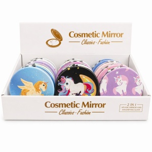 Set 12 oglinzi cosmetice 7 cm model unicorn, oglindă dublă, compacte și portabile