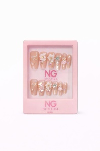 Set 12 perechi unghii false tip Press-On cu decor flori si cristale - Img 2