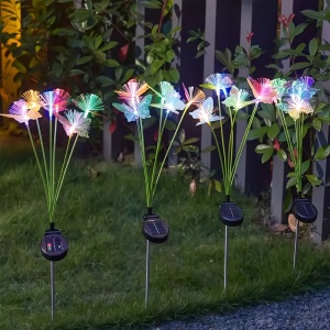 Set 2 Lampi Solare Gradina Tip Flori cu Fluturi, Iluminare LED Automata, Rezistente Exterior