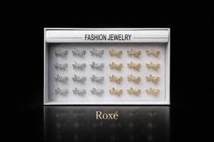 Set 24 inele dama elegante fluturi cu pietre, auriu si argintiu, reglabile ROXE