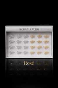 Set 24 inele ROXE elegante argintii si aurii cu design frunza ajustabile