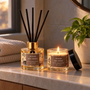 Set cadou lumânare parfumată și difuzor cu bețișoare, parfum Valurile Marii, 20 × 14 cm - Img 3