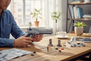 Set Constructie Pistol Panlos Model Blocks, Cu Mecanism Functional, 360 piese, 32x21cm - Img 4