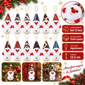 Set de 12 Ornamente pentru brad cu Moș Crăciun, cu șnur auriu, textil și polistiren, 15,5x6,5 cm - Img 4