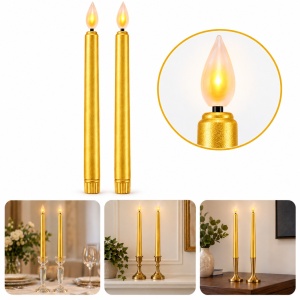 Set de 2 Lumânări LED cu efect de flacara realist, conice, din plastic, auriu, 25cm