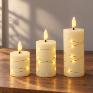 Set de 3 lumânări LED cu efect de flacără realist, din plastic, dimensiuni diferite - Img 4