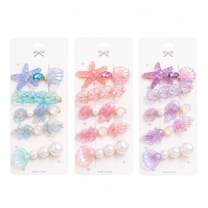 Set de 5 Clame de Păr Ocean – Scoici, Stea de Mare și Perle, Culori Diverse - Img 2