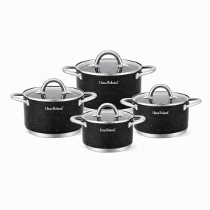 Set de vase de gătit Royalty Line, 4 piese, metal, antiaderent, culoare negru