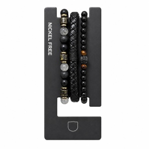 Set format din 3 bratari reglabile barbati cu impletitura si margele negre Roxe
