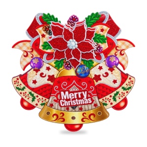 Sticker decorativ de Craciun cu clopotei, pentru geam sau perete, PVC cu glitter, 44x40