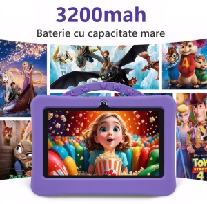 Tableta pentru copii 7 inch Android, 4GB RAM, 128GB, husa silicon, camera dubla, mov - Img 5