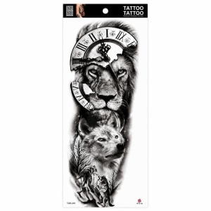 Tatuaj Temporar Semipermanent Leu și Lup cu Ceas Vintage – 45 cm