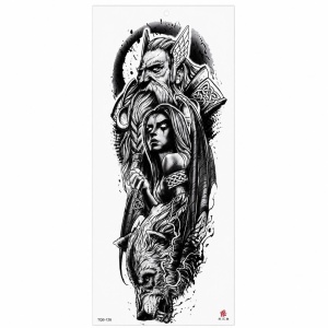 Tatuaj Temporar Semipermanent Viking cu Lup și Războinică – 45 cm