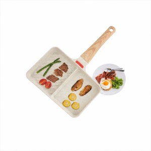 Tigaie non-stick cu două compartimente și mâner din lemn