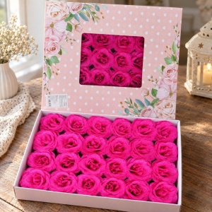 Trandafiri artificiali cu sclipici, set 30 de bucăți, fucsia, plastic, 8cm - Img 2