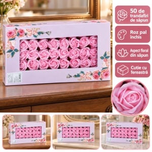 Trandafiri decorativi din săpun, set 50 de bucăți, roz pal închis, 5 cm