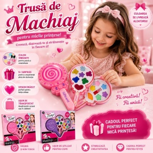 Trusă de Machiaj pentru Copii în Formă de Acadea, 9+ Accesorii, Culoare Aleatorie - Img 4