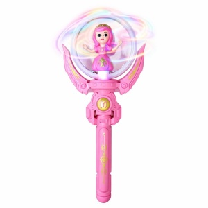 Baghetă magică cu lumini și figurina prințesă, jucărie interactivă pentru copii, Roz, 36,5 cm