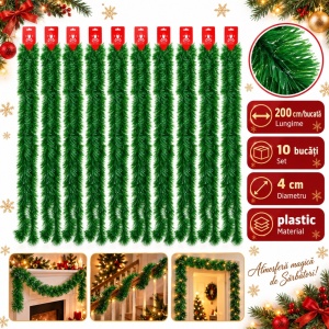 Beteală de Crăciun pentru brad, verde, plastic, 200 cm, diametru 8 cm - Img 5