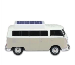 Boxă portabilă Bluetooth WSTER în formă de microbuz retro, cu încărcare solară, gri - Img 4