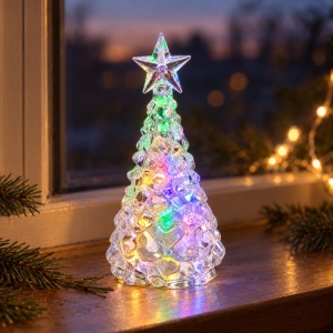 Brad decorativ de Crăciun cu LED multicolore, stea în vârf, din plastic, 20 x 8 cm - Img 3