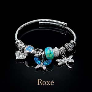 Bratara ROXE argintie cu fluture libelula si inimioara charmuri elegante - Img 2