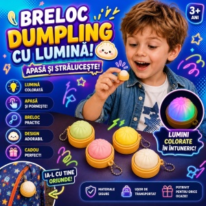 Breloc Dumpling Pop It cu Lumini LED – Jucărie Antistres Tip Squishy, Breloc pentru Ghiozdan - Img 2