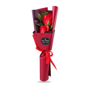 Buchet decorativ cu trandafiri rosii, set cadou rosu, 25 cm - Img 2