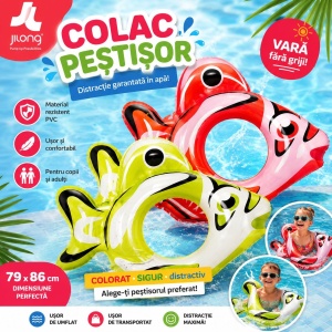 Colac Gonflabil Înot Verde în Formă de Peștișor Tropical, 79 x 86 cm, PVC Rezistent, pentru Copii 3+ - Img 3