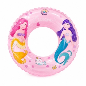 Colac Gonflabil pentru Copii Roz cu Sirene,60 cm, PVC Premium, pentru Piscina si Mare