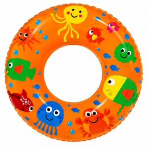 Colac Gonflabil Portocaliu cu Peștișori și Animăluțe Marine, 50 cm – pentru Piscină și Plajă - Img 2