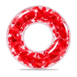 Colac Gonflabil Transparent cu Pene Roșii, 80 cm – pentru Plajă și Piscină - Img 4