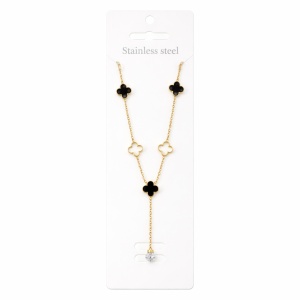 Colier Roxé auriu cu pandantive trifoi și cristal – material inoxidabil, 40 cm, reglabil - Img 2