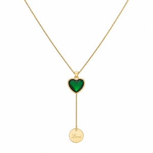 Colier ROXE Golden Love Drop cu inimă verde smarald și pandantiv gravat, design elegant, 45 cm - Img 3