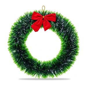 Coroniță de Crăciun cu fundă roșie catifelată, verde, decoratiune pentru ușă, 30cm