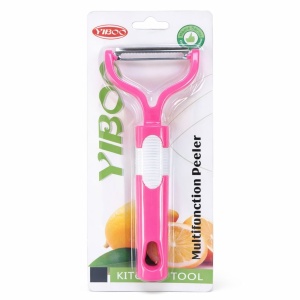 Curatator legume si fructe YIBOO roz, decojitor inox multifunctional cu maner ergonomic - Img 2