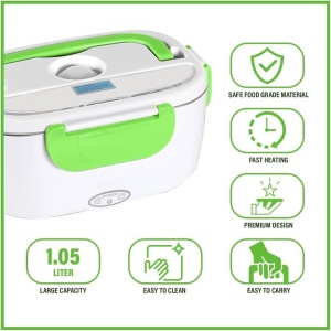 Cutie electrică pentru prânz 40W, lunch box încălzire mâncare, alb cu verde - Img 3