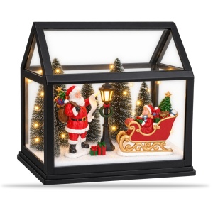 Decoratiune luminoasa de Crăciun cu muzica, model cu Moș Crăciun și sanie, 22x13 cm - Img 5