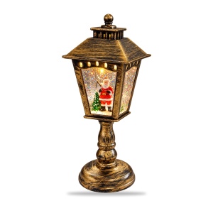 Felinar decorativ de Crăciun cu figurină Moș Crăciun, cu lumini și sunete, 20,5x9 cm - Img 2