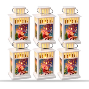 Felinar decorativ de Crăciun cu LED și muzică, alb, set de 6 bucăți, 15x8 cm - Img 2