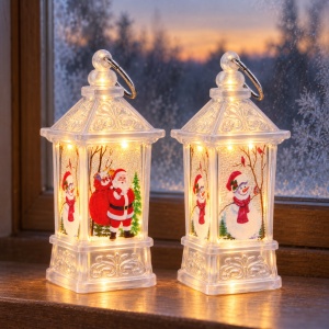 Felinar decorativ de Craciun cu lumina, model Mos Craciun sau Om de Zapada, 9x4cm - Img 4