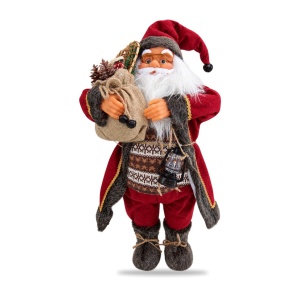 Figurină Moș Crăciun decorativ cu felinar și sac de conuri, 65 cm - Img 3