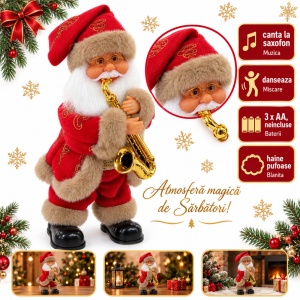 Figurina Mos Craciun muzical cu saxofon, canta si danseaza, 30x15 cm - Img 2
