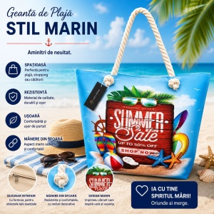 Geantă Mare de Plajă Summer Sale – Tote Spațioasă cu Design de Vară și Mânere din Sfoară - Img 2