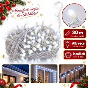 Instalație LED tip liniară, 240 LED-uri, 30 m, alb rece, fir alb